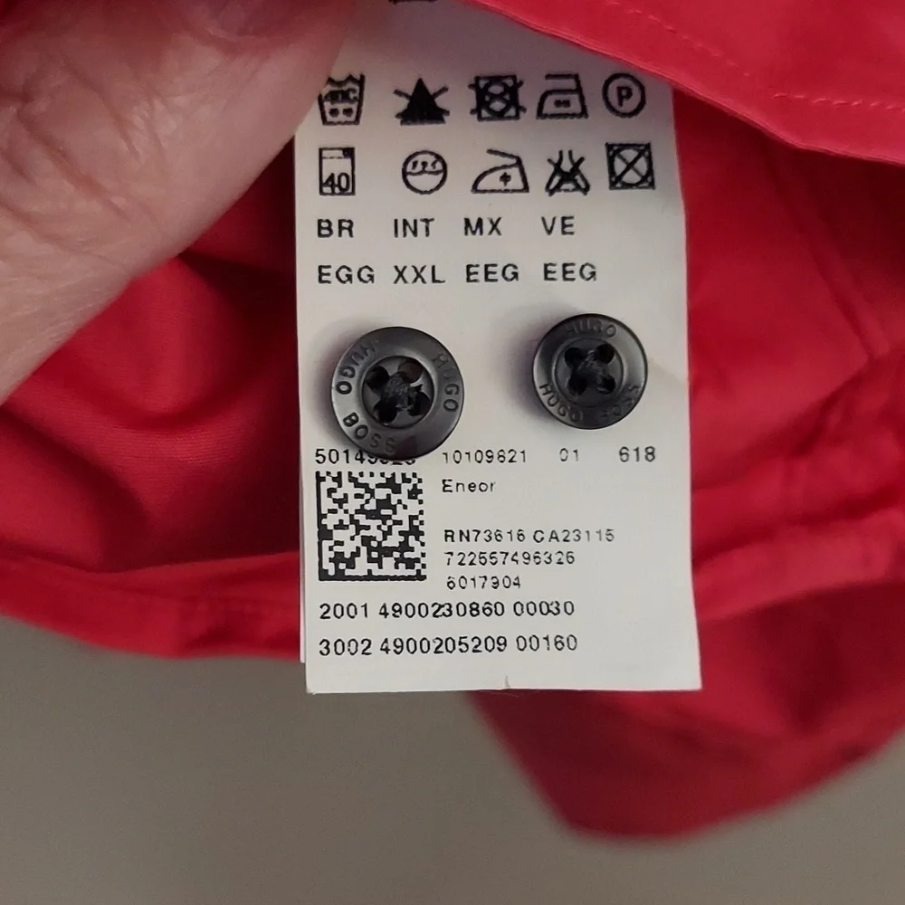 HUGO by Hugo Boss Slim Line Button Down Long Sleeve Coral Dress Shirt - Picture 10 of 12